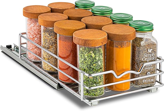 Pull Out Cabinet Organizer for Spices, Cans - Heavy Duty with Lifetime Limited Warranty- Pull Out Spice Rack- Cabinet Pull Out Shelf for Cans,Dishes, Etc, 6-1/2 "W x 10-1/2"D x 2-3/4?쒱, Chrome