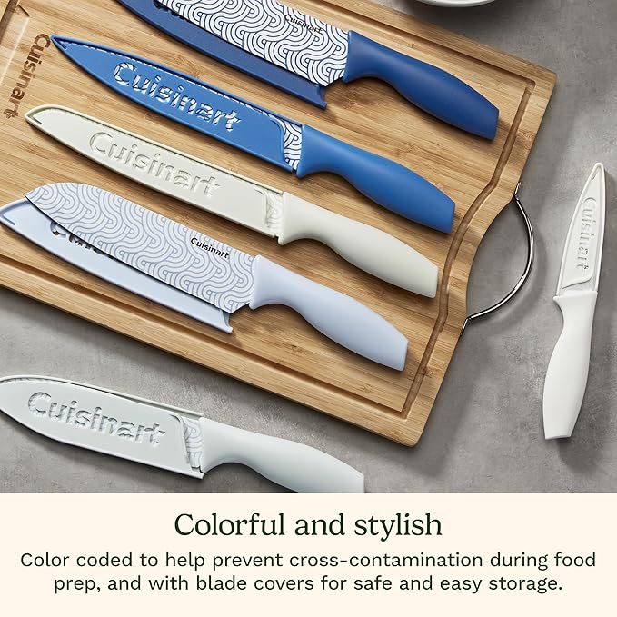 Cuisinart Advantage 12-Piece Kitchen Knife Set, Professional-Quality Nonstick Coated Stainless Steel Knives with Covers, Nonstick Color Coating for Easy Slicing, Ergonomic Handles, G1022-12BW