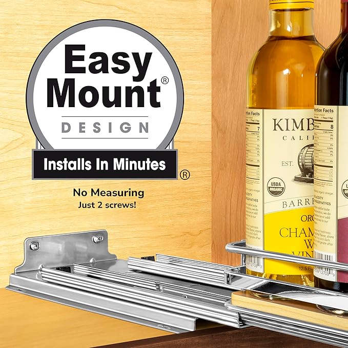 LYNK PROFESSIONAL짰 횋lite??Pull Out Spice Rack Organizer for Inside Kitchen Cabinets - 6-3/8 inch Wide - Slide Out Drawer ??Wood/Chrome Sliding Spice Cabinet Organization Shelf Racks - 1 Tier