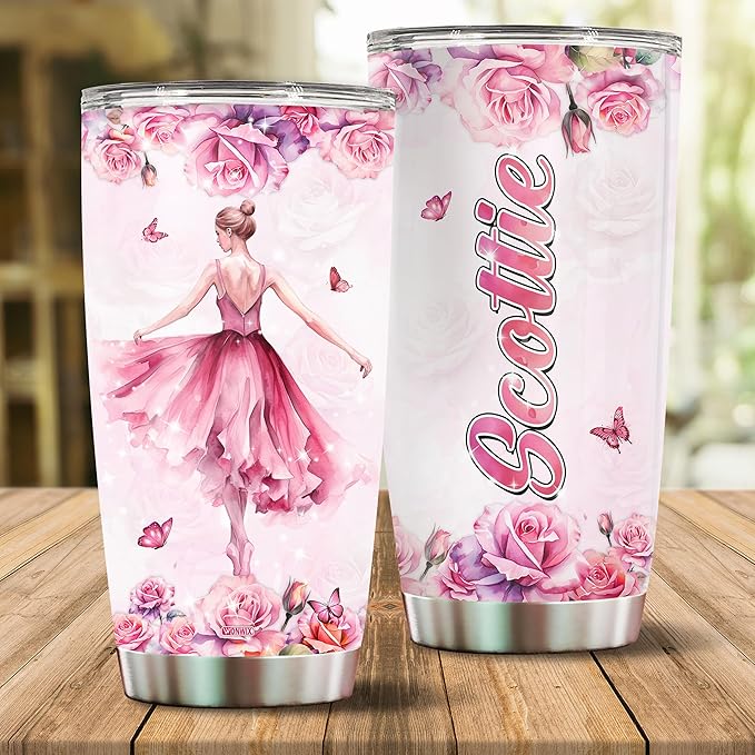 WONWIX Personalized Dancing Gifts for Girls, Dance Themed Gift for Dancer, Insulated Stainless Steel 20oz Tumbler Cup Coffee Mug Women, Wife, Daughter, Christmas, Birthday, Mother's Day, Valentine