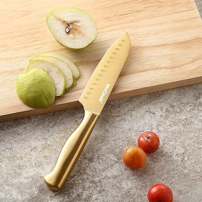 McCook짰 Kitchen Knife Sets, Golden Titanium Stainless Steel Knives Block Set with Built-in Sharpener