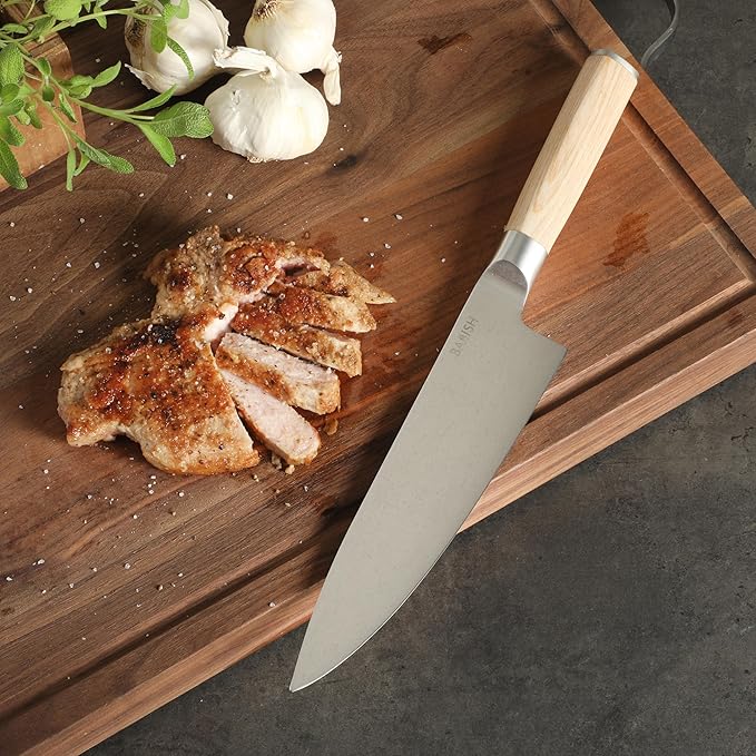 Babish 8-Inch Chef Knife ??High-Carbon 1.4116 German Steel Kitchen Knife with Light Pakka Wood Handle, Full-Tang Razor Sharp Chef?셲 Blade for Chopping, Slicing, Dicing & Everyday Prep