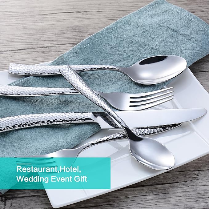 Flatware Silverware Set Hammered Mirror Polished Stainless Steel 20 Piece Set for Home Kitchen Restaurant Hotel Housewarming Wedding Gift Service for 4