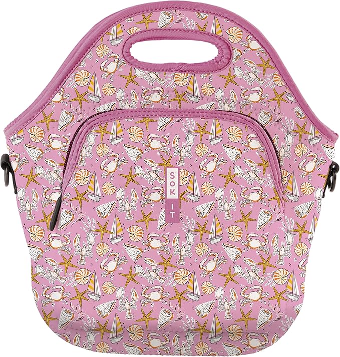 Sok It LunchTote Zippered Bag Insulated Neoprene Caddy (Tidal Treasures, X-Large 6.5 Quart Lunch Tote)