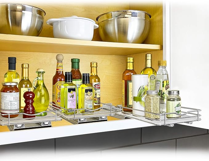 LYNK PROFESSIONAL짰 Pull Out Spice Rack Organizer for Inside Kitchen Cabinets - 8-3/8 inch Wide - Slide Out Drawer ??Chrome Sliding Spice Cabinet Organization Shelf Racks - 1 Tier