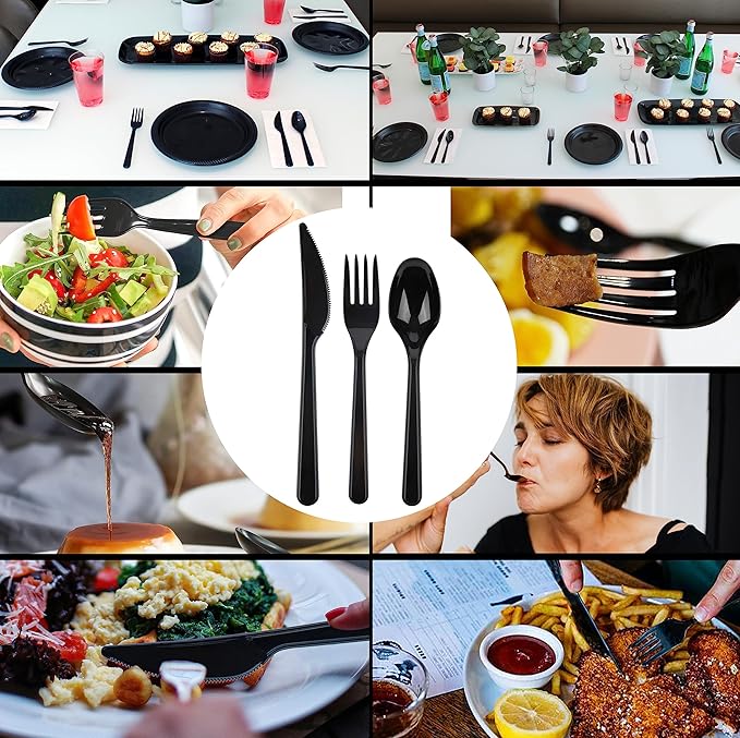 Party Bargains Disposable Cutlery set, Onyx Design, 720 Pieces: 120 Knives, 240 Spoons, 360 Forks