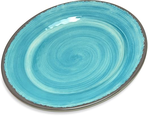Carlisle FoodService Products Mingle Resuable Plastic Plate Appetizer Plate with Pottery Style for Home and Restaurant, Melamine, 7 Inches, Aqua