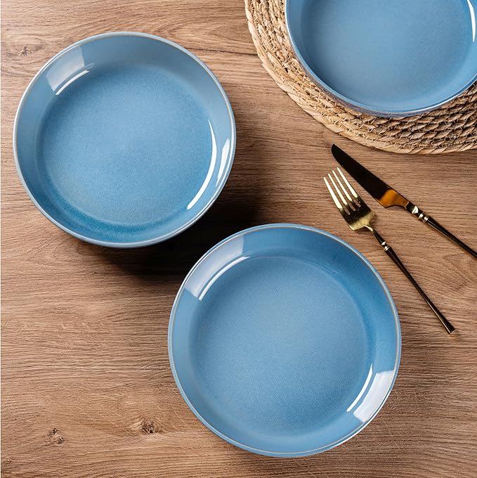 GBHOME 8.75'' Large Ceramic Pasta Bowls, 38oz Stoneware Pasta Serving Bowls Set of 4 for Kitchen, Wide Bowls for Fruit,Pasta,Salad,Oatmeal,Meal, Microwave Safe, Reactive Glaze-Alaskan Blue