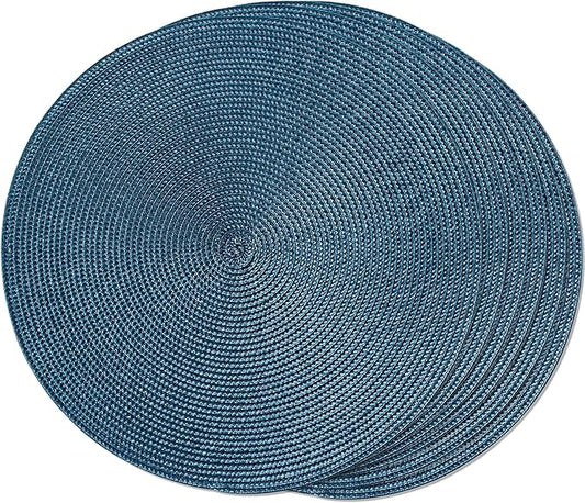 FunWheat Round Braided Placemats Set of 6 Table Mats for Dining Tables Woven Washable Non-Slip Place mats 15 in(Blue, 6pcs)
