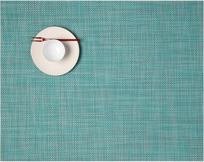 Chilewich Mini Basketweave Placemats in Turquoise - Set of 4 - Easy Care Woven Tabletop Textiles - Indoor/Outdoor - 19" x 14" Rectangle