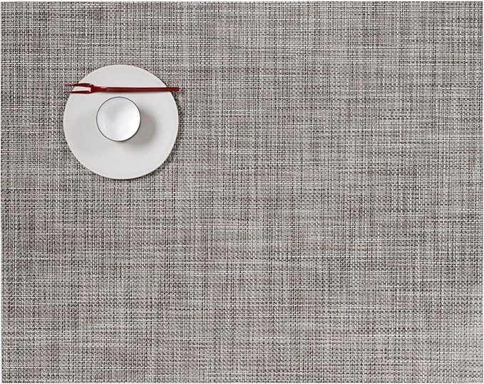 Chilewich Mini Basketweave Placemats in Gravel - Set of 4 - Easy Care Woven Tabletop Textiles - Indoor/Outdoor - 19" x 14" Rectangle