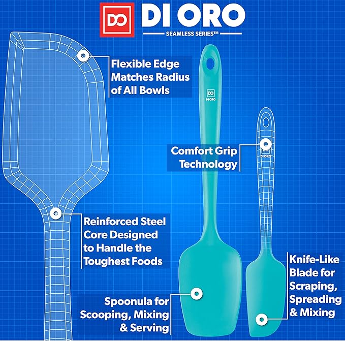 DI ORO Silicone Spatula Set - Rubber Kitchen Spatulas for Baking, Cooking, & Mixing - 600째F Heat-Resistant & BPA Free Silicone Scraper Spatulas for Nonstick Cookware - Dishwasher Safe (3pc, Teal)