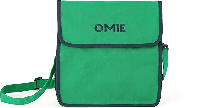 Omie OmieBox Lunch Bag - Washable, Foldable, Durable, WaterResistant Fabric with Interior Pocket and External Bottle Holder (Green)