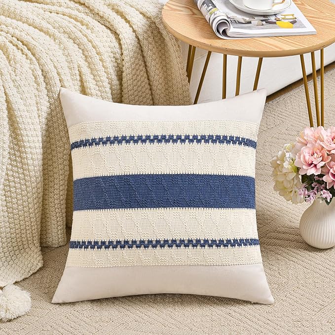 Fancy Homi Set of 2 Dusty Blue Vintage Decorative Throw Pillow Covers 22x22 Inch for Couch Bed Sofa Chair Bedroom, Rustic Retro Square Cushion Case, Modern Farmhouse Boho Living Room Decor Indoors