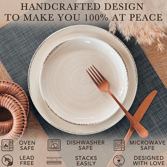 MORA Ceramic Helix Swirl Salad Plates Set of 6, 8in Spiral Porcelain Dish for Kitchen, Small Dinner, Lunch, Appetizer, Dessert, etc - Dishwasher, Microwave, Freezer, Oven Safe Dishware - Snowy White
