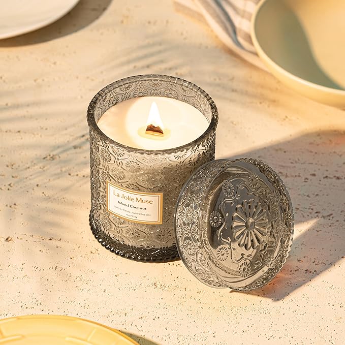 LA JOLIE MUSE Vanilla Coconut Candle ??Coconut, Freesia & Vanilla | 19 oz Large Wooden Wick Candle | Natural Soy Wax | 90 Hours Clean Burn | Gift-Ready for Hosts & Gatherings | Elegant Home D챕cor