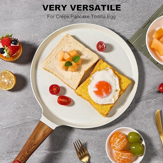 Crepe Pan, Ceramic 11 Inch Dosa Pan, Nonstick Dosa Tawa for All Stove, Tortilla Pan, White Pancake Pan, PFOA PFAS PTFE Free