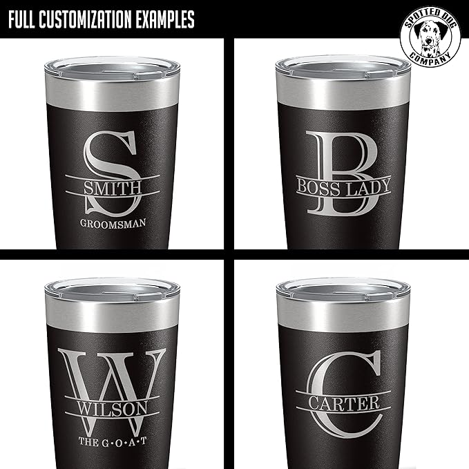 Personalized 20oz (17 Colors) Powder Coated Insulated Stainless Steel Tumbler with Lid, Custom Etched, Customized Engraved Gift Idea for Women Men Her Him, Halpert Monogram Initial Name (Black)