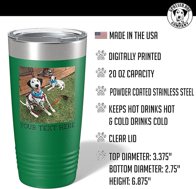 Personalized 20oz (17 Colors) Photo Picture Printed Insulated Stainless Steel Powder Coated Tumbler with Lid ??Customized Mother's Day Gift Her Him Men, Custom Coach Gifts Team Mom Dad (Green)