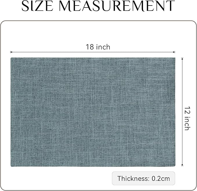 Softalker Faux Linen Placemats Set of 6-12 x 18 Inch, Heat Resistant Double Layered Durable Burlap Farmhouse Place Mats, Non-Slip Washable Rustic Table Mats for Dining, Kitchen, Party竊뉽ight Blue