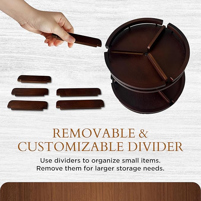 2 Tier Lazy Susan Organizer ??12" Bamboo Rotating Spice Rack Organizers with Adjustable Height Turntable for Cabinet, Pantry, Medicine Cabinet, Kitchen, Spinning Bathroom Counter Top Organizers