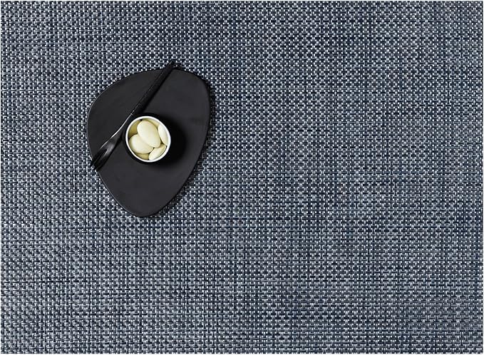 Chilewich Basketweave Placemats in Denim - Set of 4 - Easy Care Woven Tabletop Textiles - Indoor/Outdoor - 19" x 14" Rectangle