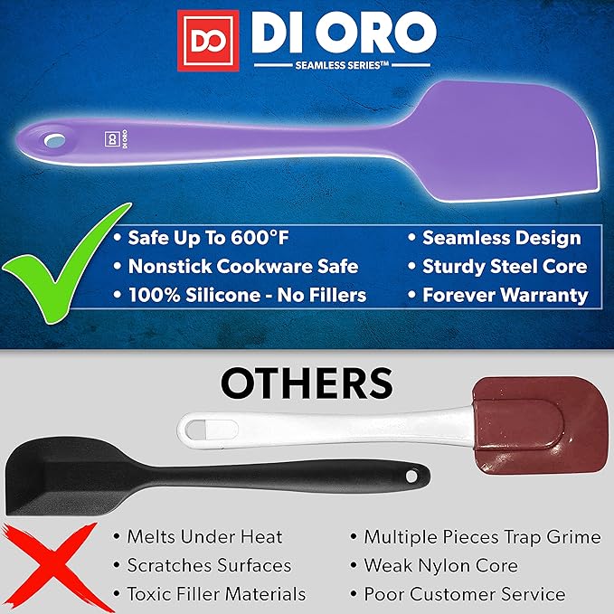 DI ORO Silicone Spatula Set - Rubber Kitchen Spatulas for Baking, Cooking, & Mixing - 600째F Heat-Resistant & BPA Free Silicone Scraper Spatulas for Nonstick Cookware - Dishwasher Safe (3pc, Lavender)