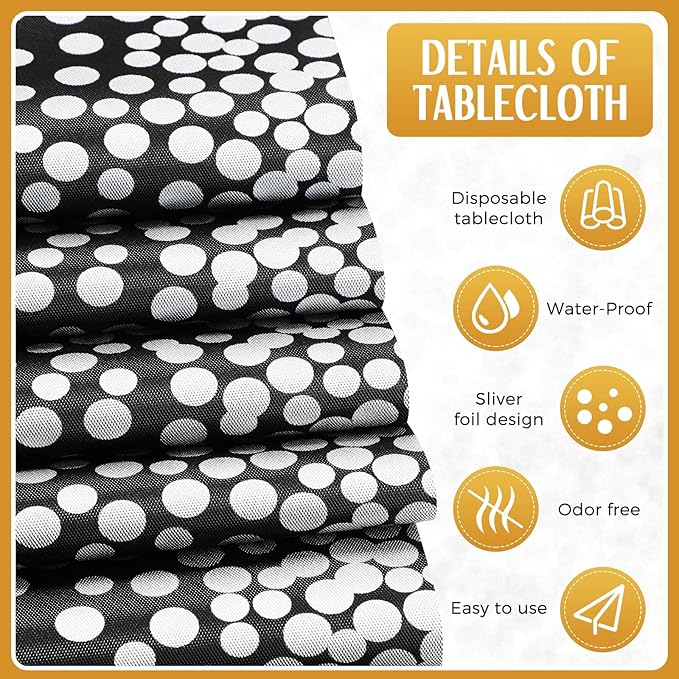 Tudomro 16 Pieces Black and Silver Disposable Plastic Tablecloths and Satin Table Runner Set 54x108 Inch Tablecloth 12x108 Inch Table Runners for New Year Wedding Birthday Baby Shower Graduation
