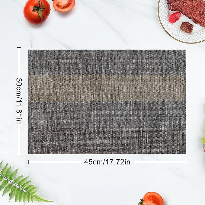 Privalace 18 x 12 inch, Set of 4 PVC Placemat, Non Slip Washable Dining Table Mats for Home Dinner Gatherings Daily Meals Kitchen Table Protection with Stylish Design, Black