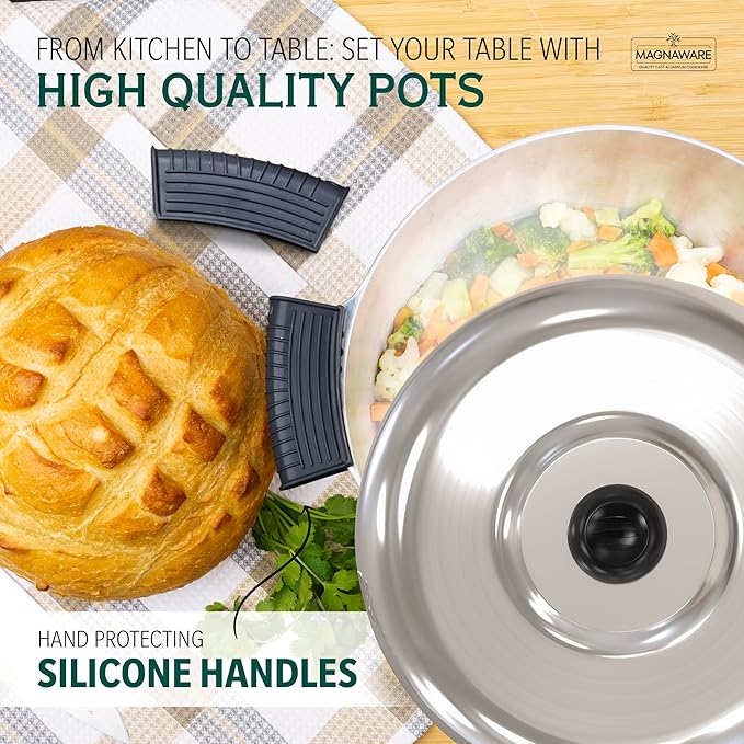 Cast Aluminum Dutch Oven with Lid - 3 Quart Lightweight Cookware Pot with Silicone Covers for Easy Handling - Even Heat Distribution & Retention - For Bread Baking, Stew, Simmering & More