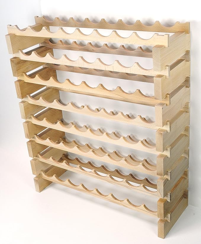Modular Wine Rack Pine Wood 32-96 Bottle Capacity Storage 8 Bottles Across up to 12 Rows Stackable Newest Improved Model (64 Bottles - 8 Rows)