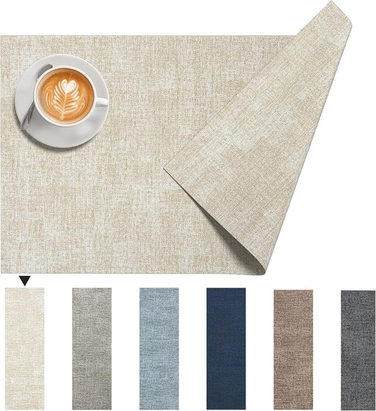 DOLOPL Placemats Set of 8, Reversible Wipeable & Heat Resistant Place Mats, Modern Faux Leather Table Mats for Kitchen, Neutral Waterproof Tablemats for Dining Table Decor, Wedding, Party(Beige)
