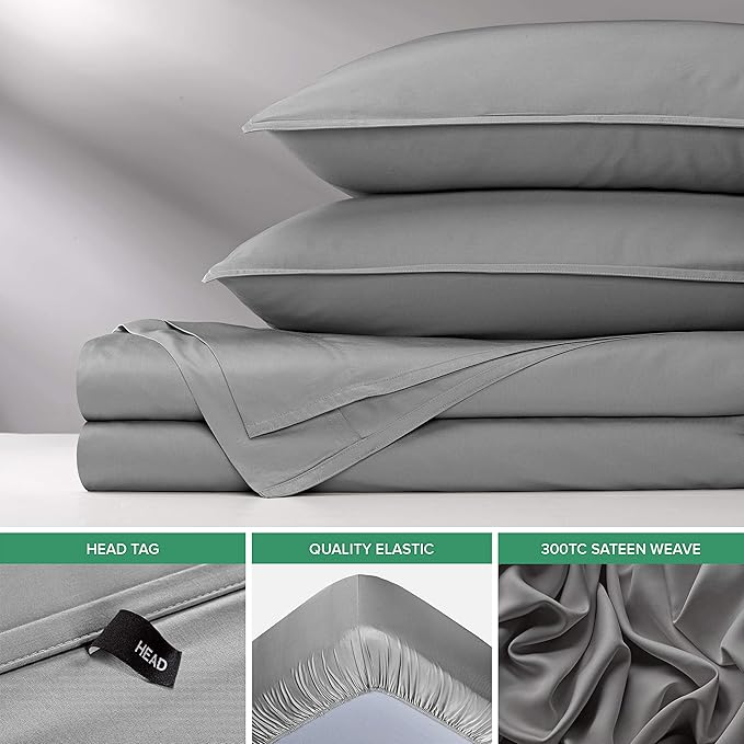 Pure Bamboo Queen Sheets, Genuine 100% Organic Viscose Derived from Bamboo Bed Sheet Set, Luxuriously Soft & Cooling, Double Stitching, 2 Year Quality Promise (Queen, Stone Grey)