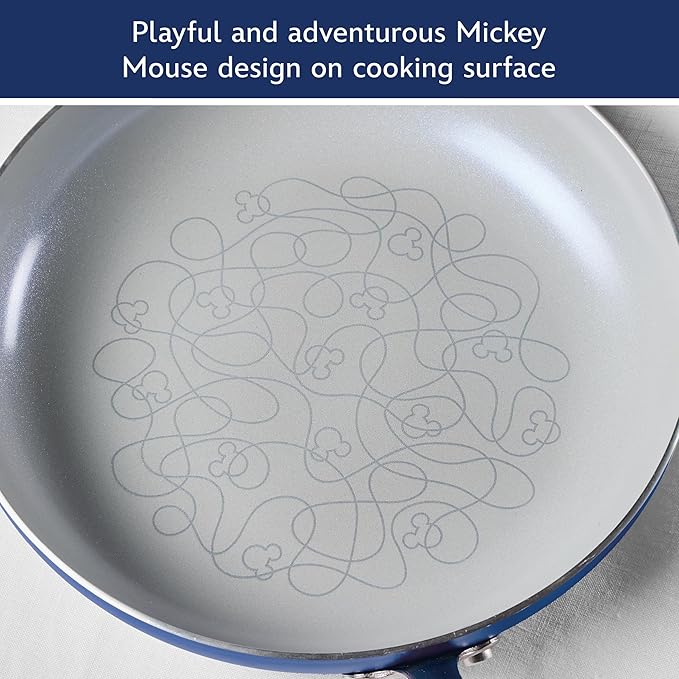 Farberware Disney Bon Voyage Ceramic Nonstick Pots and Pans Set with Baking Sheet/Cookie Pan and Disney Home Kitchen Tools, 8 Piece Non Stick Cookware Set - Blue