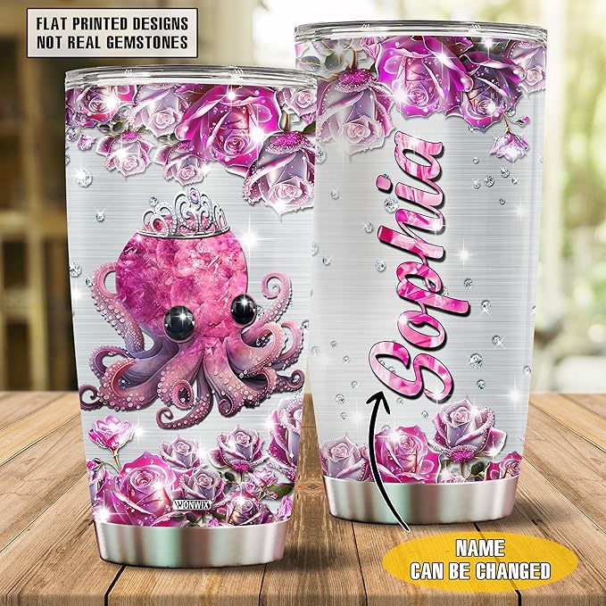 WONWIX Personalized Octopus Gifts for Women, Insulated Stainless Steel 20oz Coffee Cup Mug Tumbler Water Bottle, Great Gift Idea for Girls Wife Daughter, Christmas Birthday Mother's Day Valentine