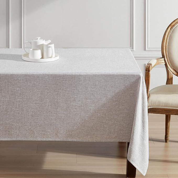 Laura Ashley Harper Luxuriously Smooth Fabric Tablecloth for Formal or Casual Dining, Holiday, Banquet, Wedding or Party, 60" x 102", Taupe