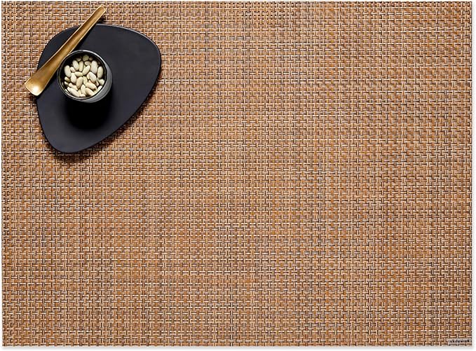 Chilewich Basketweave Placemats in Teak - Set of 4 - Easy Care Woven Tabletop Textiles - Indoor/Outdoor - 19" x 14" Rectangle