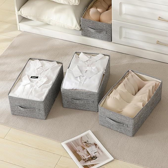 Linen Folding Storage Bins, 3 Pack Large Storage Baskets, Washable, Clothing Storage Bins with Handle, Closet Organizer for Storage Sweater,Sheets(dark grey, 16"x9쩍"x6쩐")
