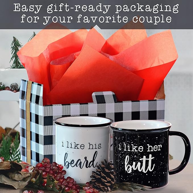 MAINEVENT I Like His Beard I Like Her Butt Coffee Mug Set of 2 11 Ounce, His Her Mug, Couple Wedding Gift