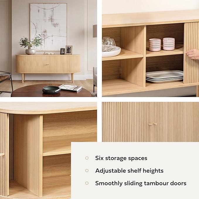 WERMO 71?쇺?Sideboard Storage Cabinet with Doors and Shelves - Wood Credenza for Living Room, Bedroom, Entryway and Home Office Cabinet. Kitchen Buffet, Modern Media Console Table with Storage (Oak)