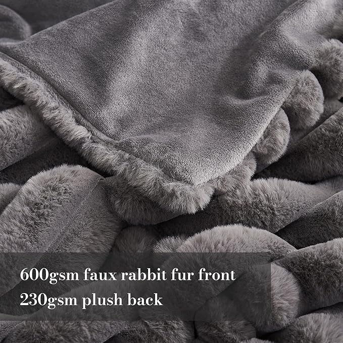 Am챕lie Home Faux Fur Throw Blanket for Couch, Cozy Fuzzy Fluffy Fur Luxurious Soft Striped Plush Gift Blankets for Family Sofa Chair Bedroom, 55"x70", Charcoal Grey