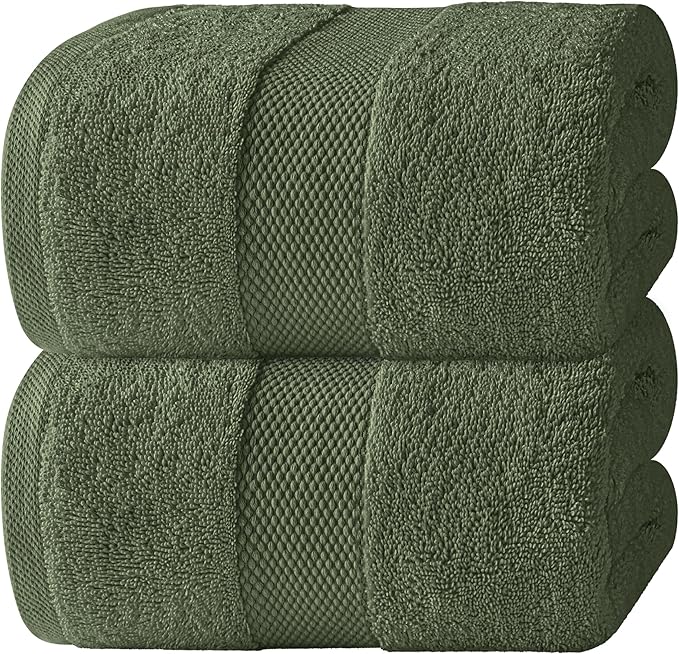 White Classic Luxury Soft Bath Sheet Towels - 650 GSM Cotton Luxury Bath Towels Extra Large 35x70 | Highly Absorbent and Quick Dry | Hotel Quality Extra Large Bath Towels Oversized, Dark Green, 2 Pack