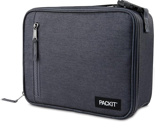 PackIt Freezable Classic Lunch Box, City Charcoal, Built with EcoFreeze짰 Technology, Collapsible, Reusable, Zip Closure With Front Pocket and Buckle Handle, For Work Lunch