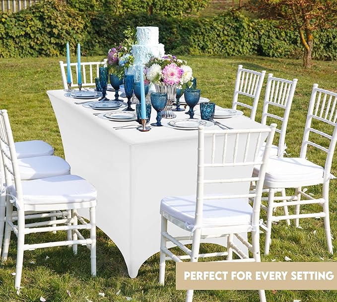 Utopia Kitchen Spandex Tablecloth 2 Pack [6FT, White] Tight, Fitted, Washable and Wrinkle Resistant Stretch Table Cloth Rectangle Cover for Trade Show, Weddings & Parties [72Lx30Wx30H Inch]
