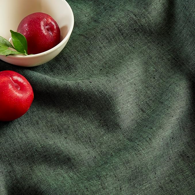 Solino Home Linen Cloth Tablecloth 52 x 52 Inch - 100% Pure Linen Forest Green Square Tablecloth - Athena, Machine Washable Table Throw for Winter, Easter, St Patricks Day