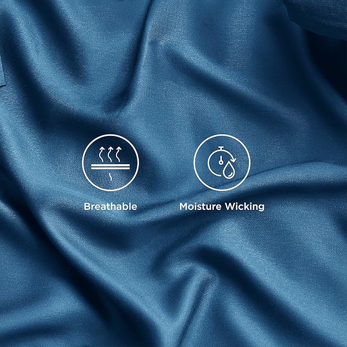 Bedsure Queen Sheet Set, Rayon Derived from Bamboo, Cooling Sheets, Deep Pocket Up to 16", Breathable & Soft, Hotel Luxury Silky Bedding for Hot Sleepers, Teal