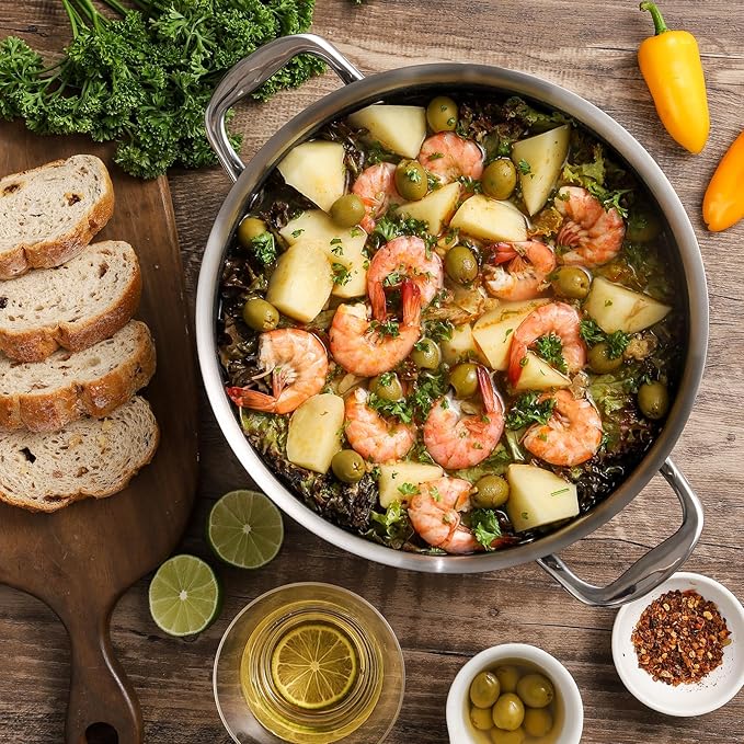 DELUXE Hybrid Nonstick 6 PCS Pot Set, 1.3, 3&5.4-Quart Pot with Tempered Glass Lid, Stainless Steel Cookware Pots with Stay-Cool Handle, Dishwasher Safe, Compatible with All Cooktops