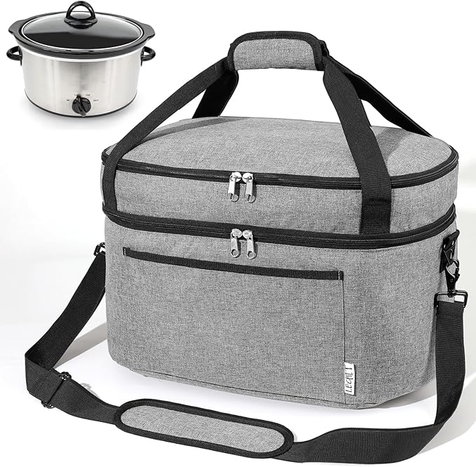 Slow Cooker Bag for Crock-Pot 6-8 Quart, Insulated Carrier with Easy-clean Lining, Double Layer Case with Top Zip Compartment and Front Accessory Pocket (Bag Only)