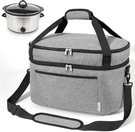 Slow Cooker Bag for Crock-Pot 6-8 Quart, Insulated Carrier with Easy-clean Lining, Double Layer Case with Top Zip Compartment and Front Accessory Pocket (Bag Only)