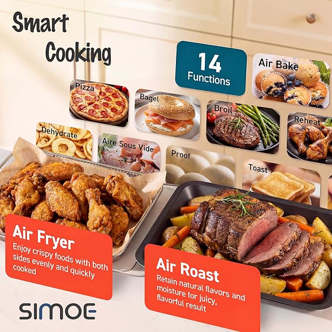 SIMOE Air Fryer Oven 26QT, 14-in-1 Toaster Oven Air Fryer Combo with 1700W Convection, Stainless Steel Countertop Oven with Rotisserie, Dehydrate & Pizza